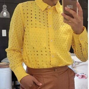 J. Crew Bright Yellow Eyelet Button-Down Shirt Size XS